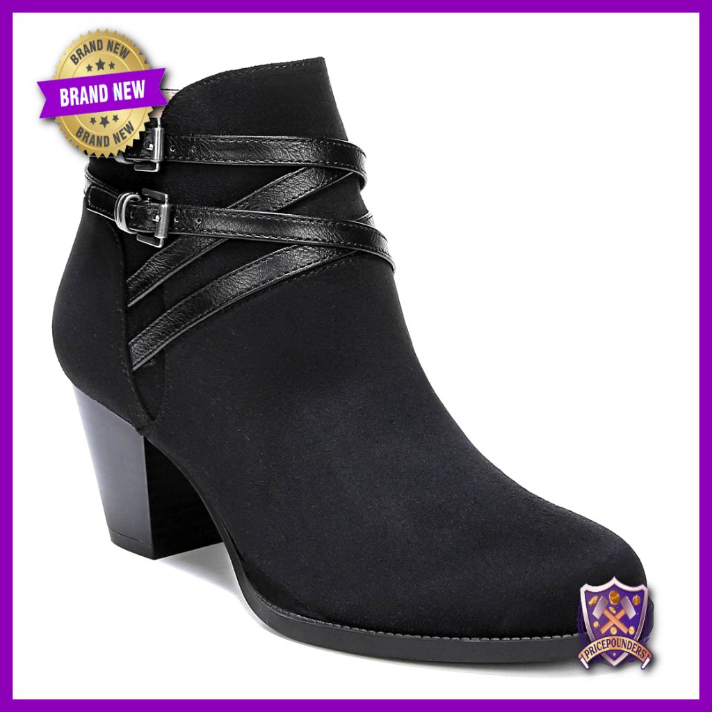 Microsuede Ankle Boots With Strap Detail, Memory Foam Cushioning